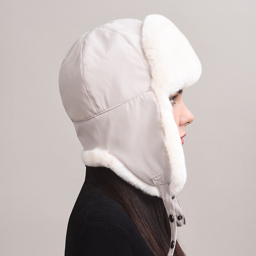 Minimalist Soft Rabbit Fur Trapper Hat for Women Winter Lightweight Warm Fur Hat with Ear Flaps