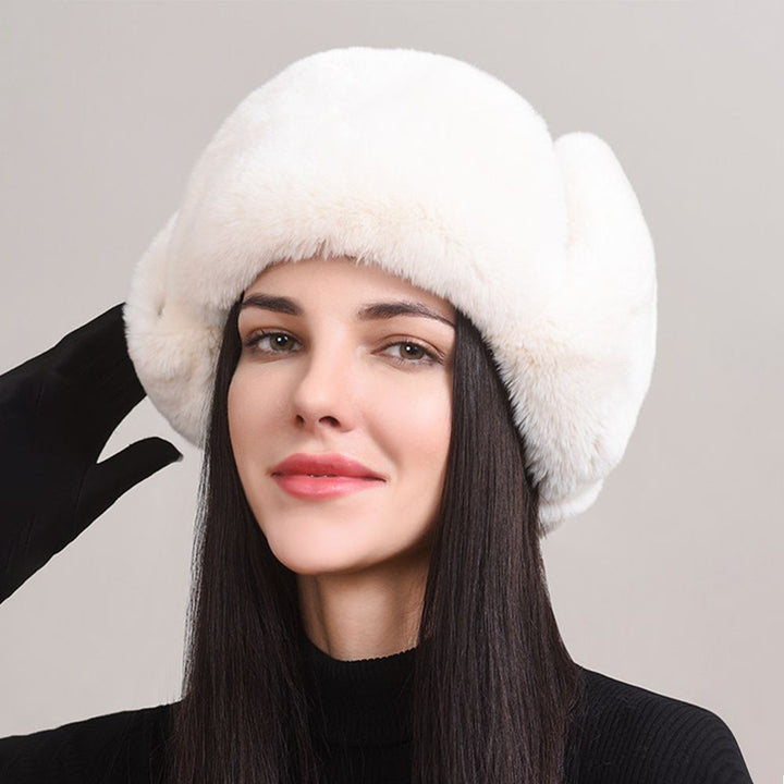 Minimalist Soft Rabbit Fur Trapper Hat for Women Winter Lightweight Warm Fur Hat with Ear Flaps