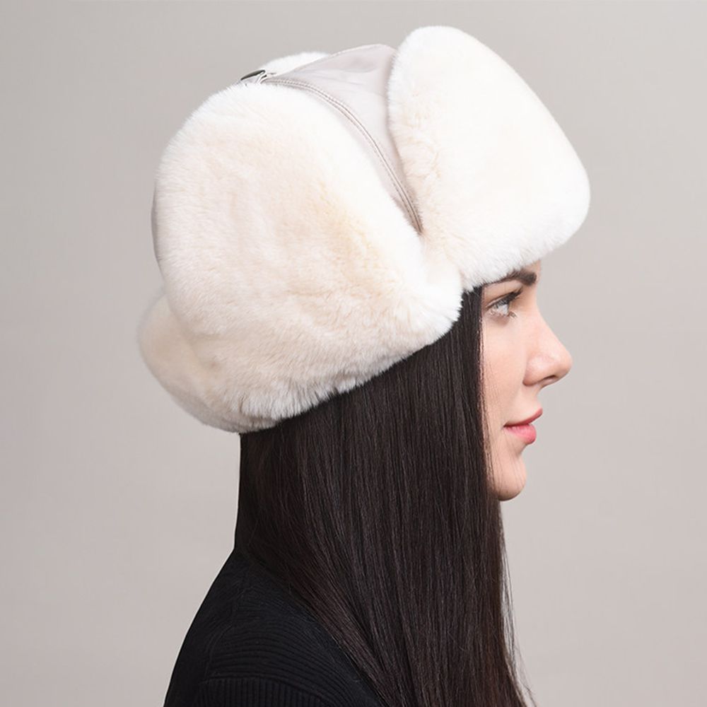 Minimalist Soft Rabbit Fur Trapper Hat for Women Winter Lightweight Warm Fur Hat with Ear Flaps