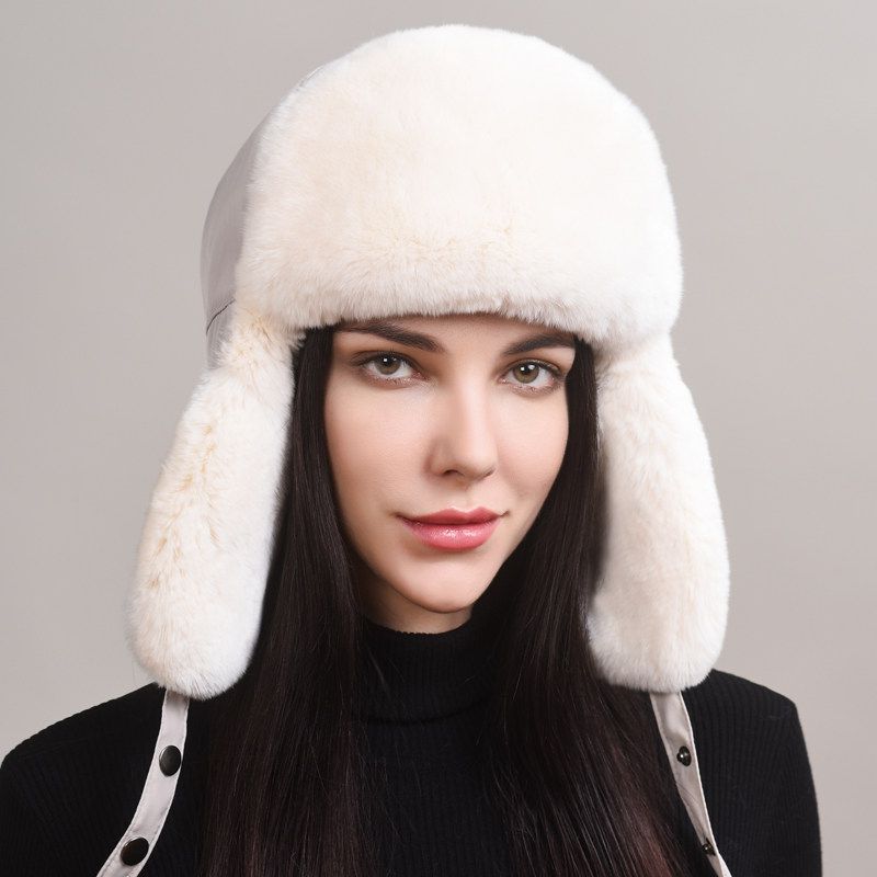 Minimalist Soft Rabbit Fur Trapper Hat for Women Winter Lightweight Warm Fur Hat with Ear Flaps