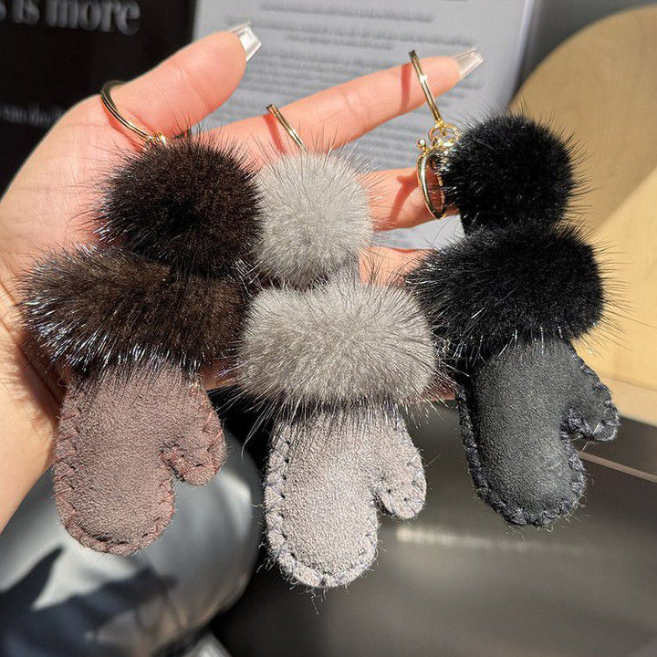 Real Mink Fur Glove & Boot Keychain Fluffy Pom Pom Bag Charm
