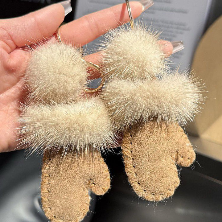 Real Mink Fur Glove & Boot Keychain Fluffy Pom Pom Bag Charm
