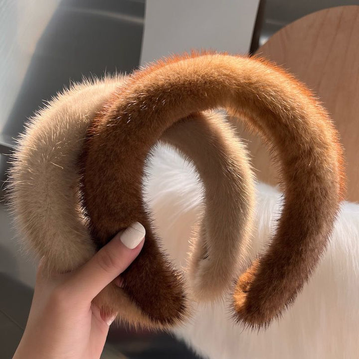 Elegant Real Mink Fur Headband for Women Soft Fuzzy Hairband Hair Accessory