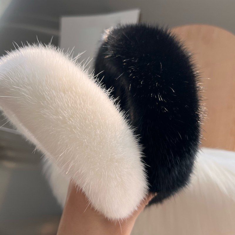 Elegant Real Mink Fur Headband for Women Soft Fuzzy Hairband Hair Accessory