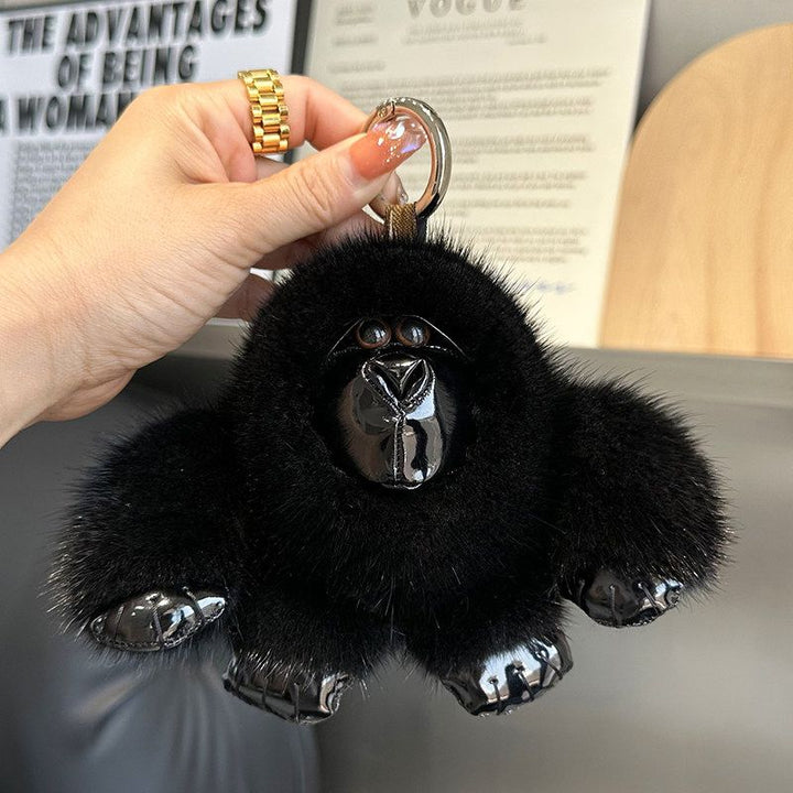 Genuine Rabbit Fur Monkey Keychain Mink Fur Gorilla Keychain High Quality Luxury Fluffy Plush Bag Charm