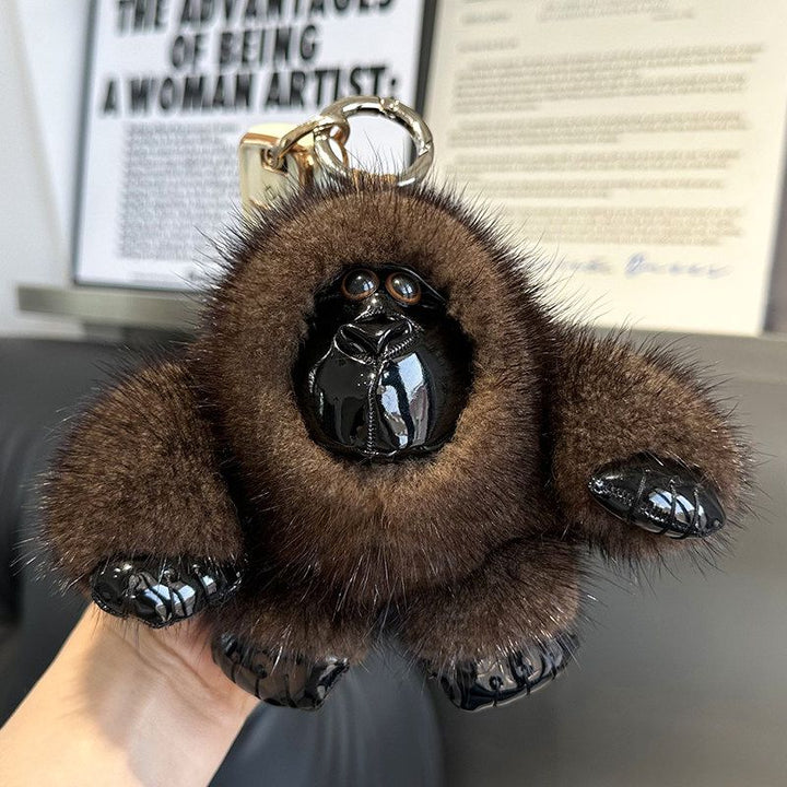 Genuine Rabbit Fur Monkey Keychain Mink Fur Gorilla Keychain High Quality Luxury Fluffy Plush Bag Charm