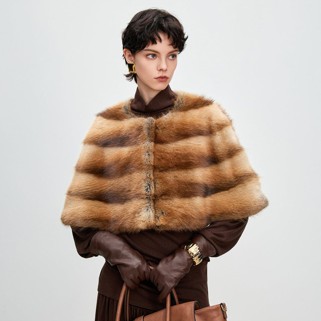 Genuine Mink Fur Shawl Wrap Capelet Stole Soft Warm Fur Shoulder Wrap for Women