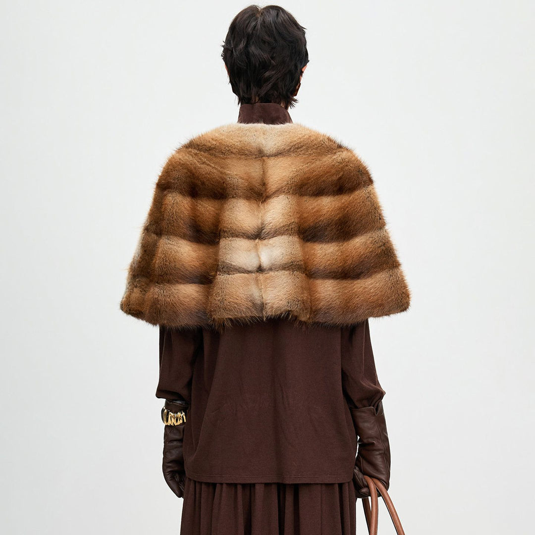 Genuine Mink Fur Shawl Wrap Capelet Stole Soft Warm Fur Shoulder Wrap for Women