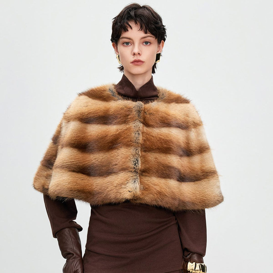 Genuine Mink Fur Shawl Wrap Capelet Stole Soft Warm Fur Shoulder Wrap for Women
