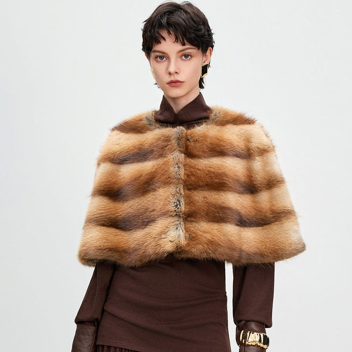 Genuine Mink Fur Shawl Wrap Capelet Stole Soft Warm Fur Shoulder Wrap for Women
