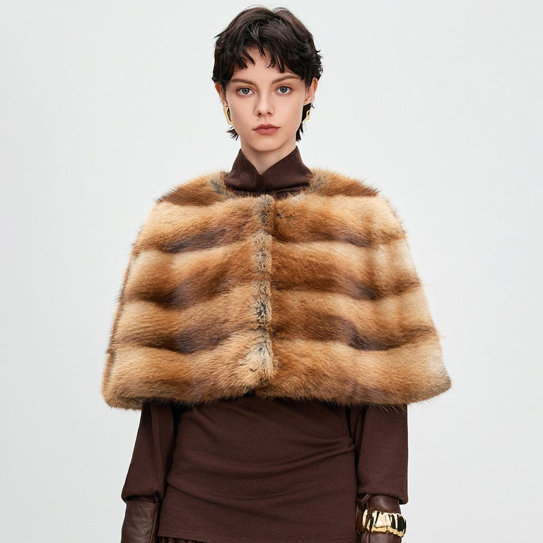 Genuine Mink Fur Shawl Wrap Capelet Stole Soft Warm Fur Shoulder Wrap for Women