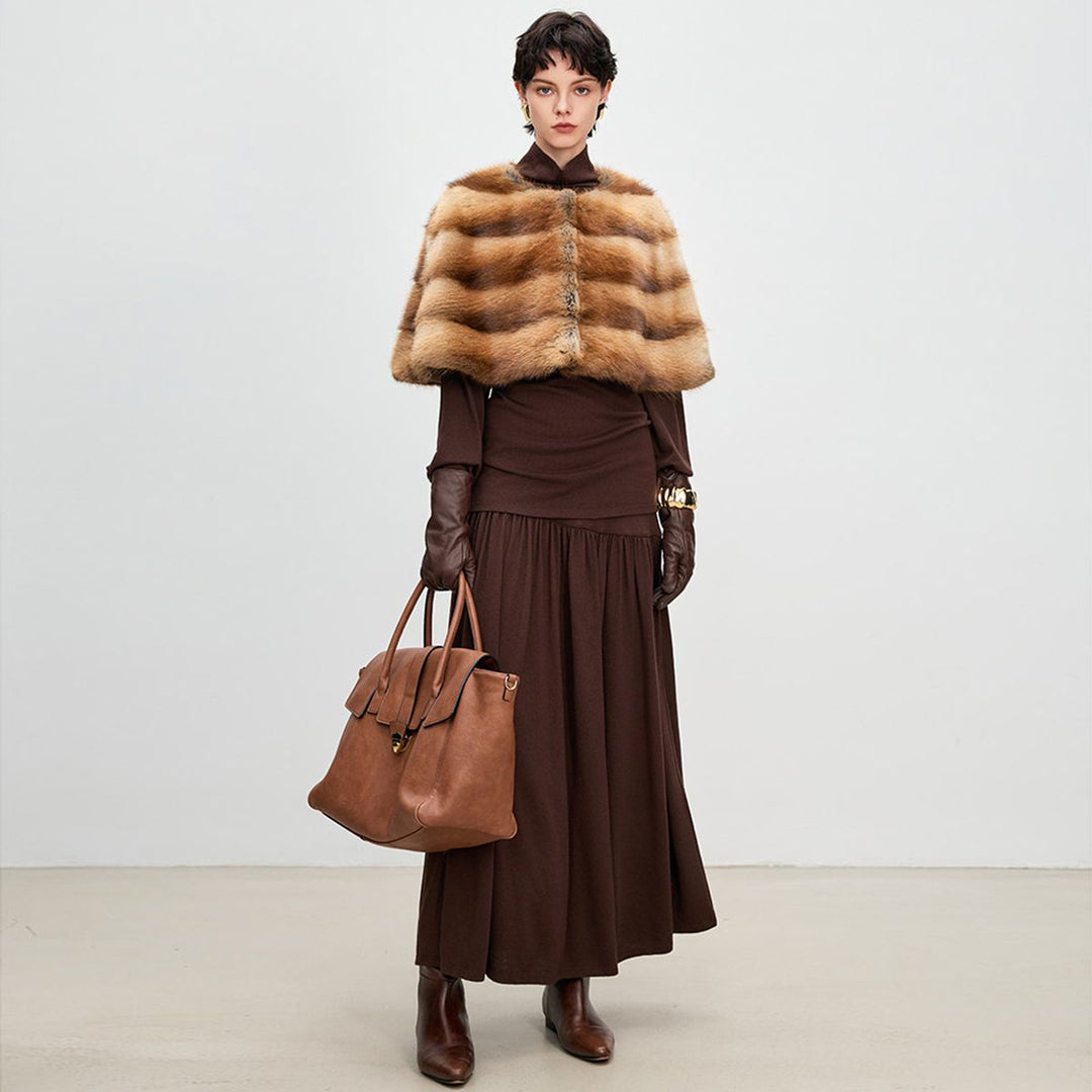 Genuine Mink Fur Shawl Wrap Capelet Stole Soft Warm Fur Shoulder Wrap for Women