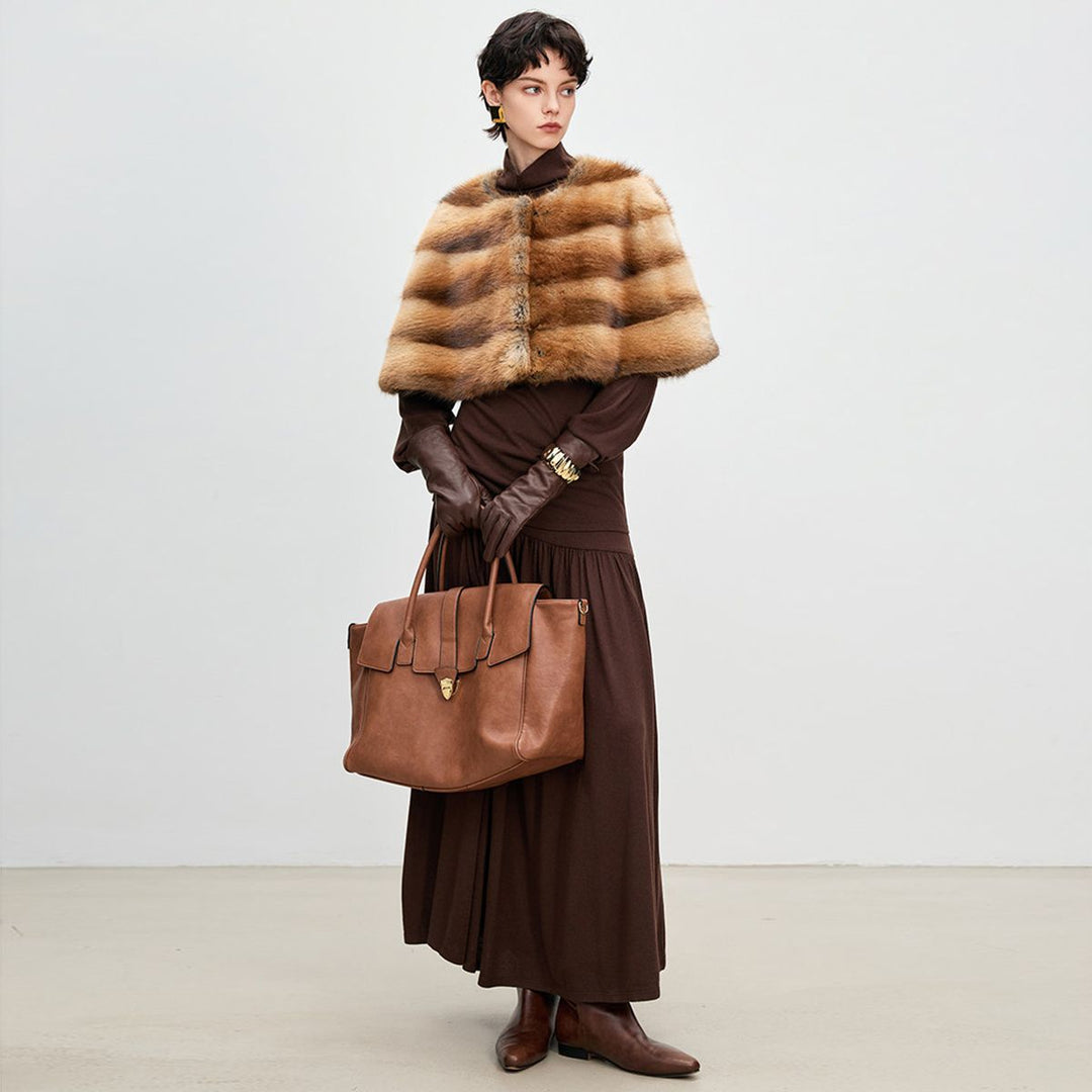 Genuine Mink Fur Shawl Wrap Capelet Stole Soft Warm Fur Shoulder Wrap for Women