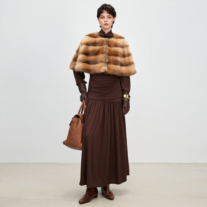 Genuine Mink Fur Shawl Wrap Capelet Stole Soft Warm Fur Shoulder Wrap for Women