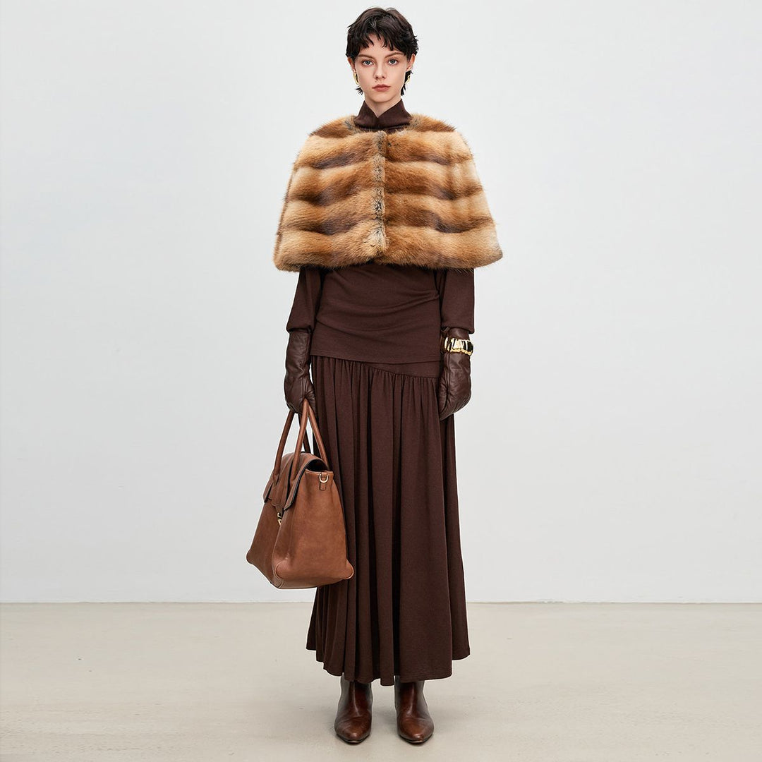 Genuine Mink Fur Shawl Wrap Capelet Stole Soft Warm Fur Shoulder Wrap for Women