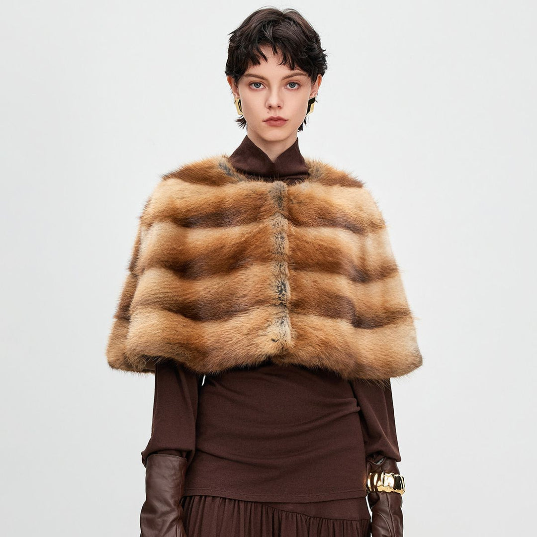 Genuine Mink Fur Shawl Wrap Capelet Stole Soft Warm Fur Shoulder Wrap for Women
