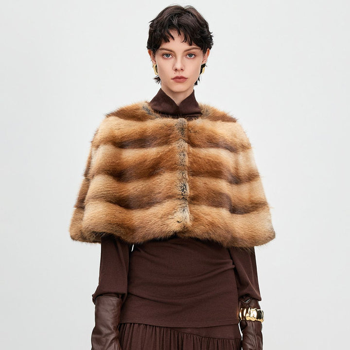 Genuine Mink Fur Shawl Wrap Capelet Stole Soft Warm Fur Shoulder Wrap for Women