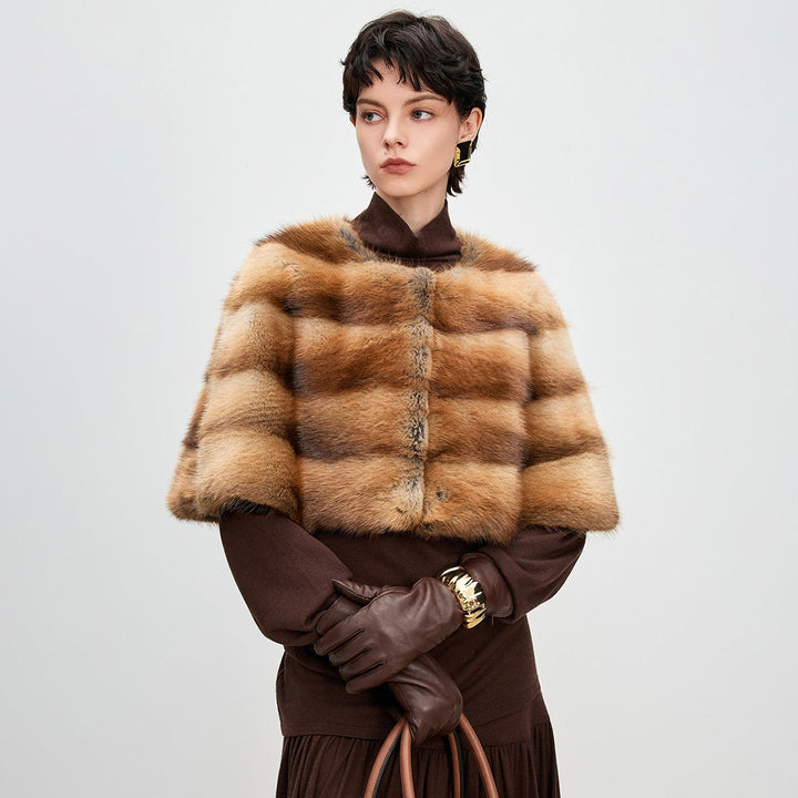 Genuine Mink Fur Shawl Wrap Capelet Stole Soft Warm Fur Shoulder Wrap for Women