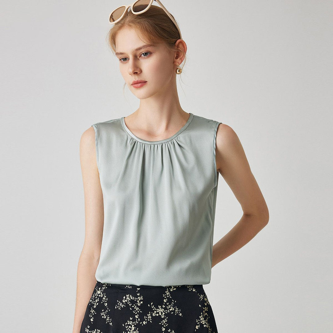 22 Momme Women's Round Neck Sleeveless Silk Shell Top