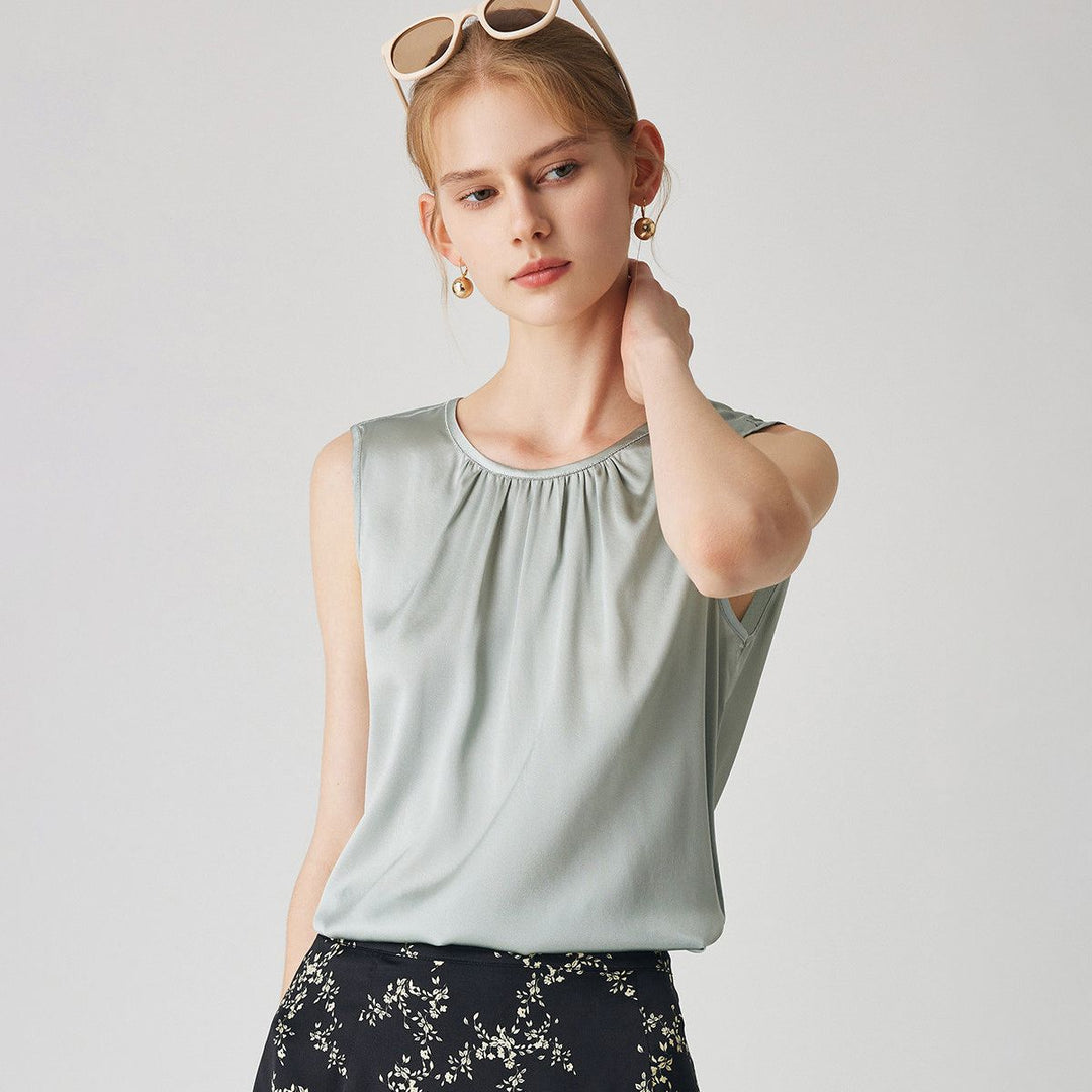 22 Momme Women's Round Neck Sleeveless Silk Shell Top