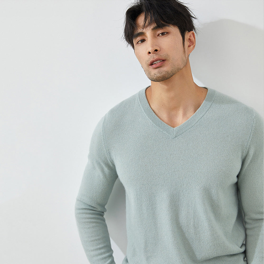 Men's Classic V-Neck 100% Cashmere Pullover Sweater