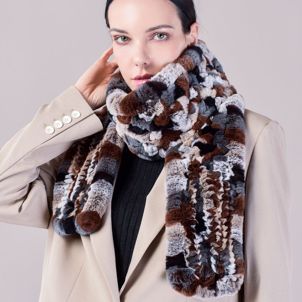 Real Rabbit Fur Scarf Women Winter Soft Warm Fashion Long Scarves