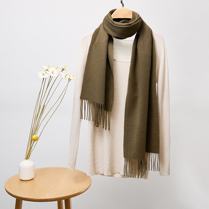 Basic Solid Color Long Cashmere Scarf with Tassels