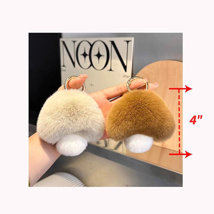 Cute Real Rex Rabbit Fur Mushroom Keychain Fluffy Plush Bag Charm
