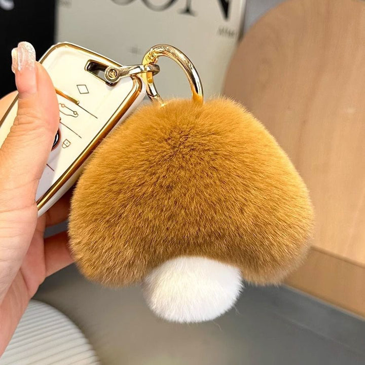 Cute Real Rex Rabbit Fur Mushroom Keychain Fluffy Plush Bag Charm