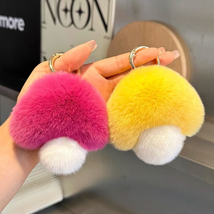 Cute Real Rex Rabbit Fur Mushroom Keychain Fluffy Plush Bag Charm