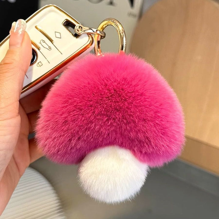 Cute Real Rex Rabbit Fur Mushroom Keychain Fluffy Plush Bag Charm