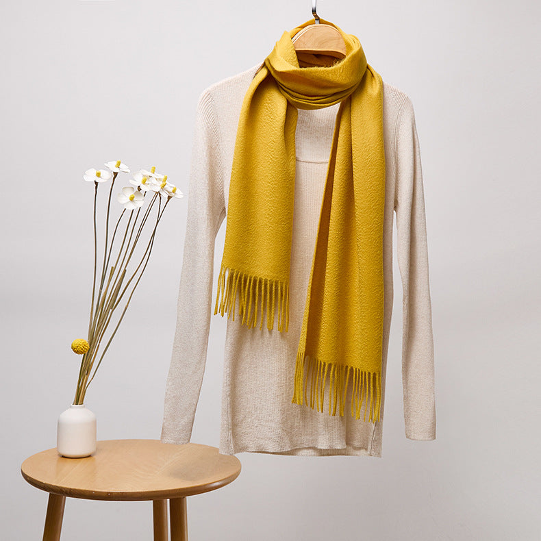 Basic Solid Color Long Cashmere Scarf with Tassels