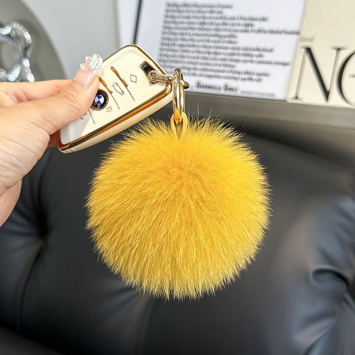 Genuine Fox Fur Pom-Pom Keychain Luxury Fluffy Fur Ball Bag Charm