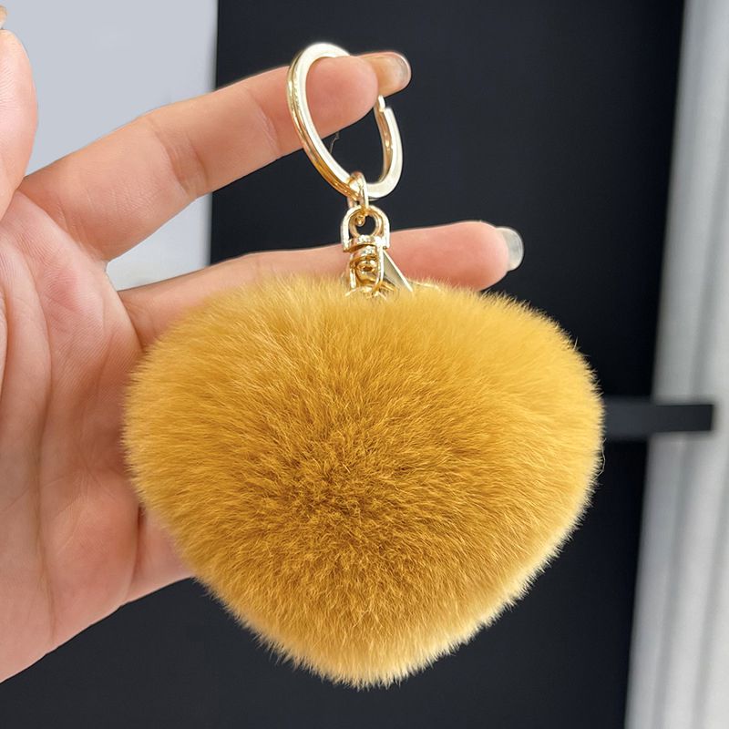 Real Rabbit Fur Heart Keychain Fluffy Plush Fur Pom Pom Bag Charm