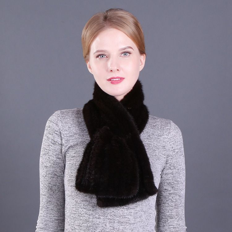 Elegant Real Mink Fur Knitted Scarf Luxury Winter Scarf for Cold Weather