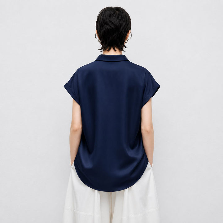 Relaxed Fit Luxury Mulberry Silk Cap Sleeve Shirt Blouse For Women