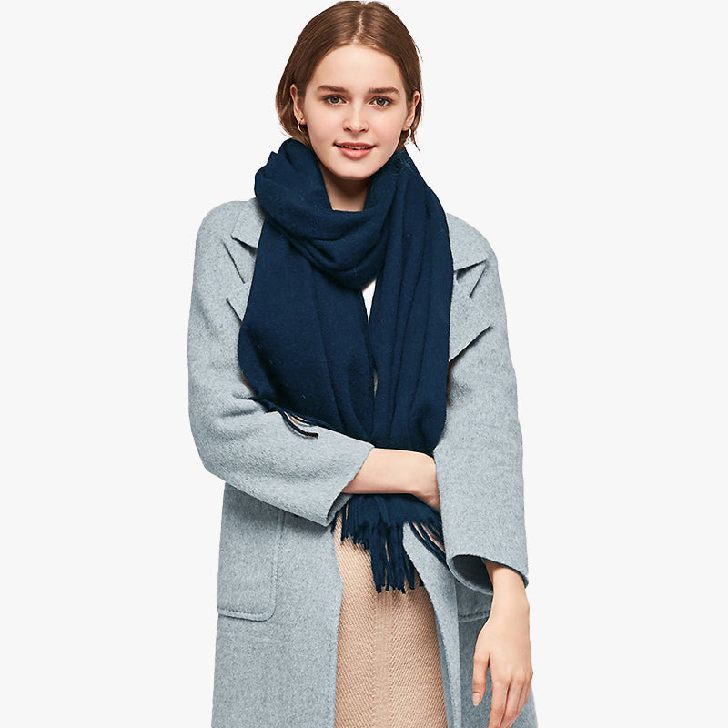 Basic Solid Color Long Cashmere Scarf with Tassels