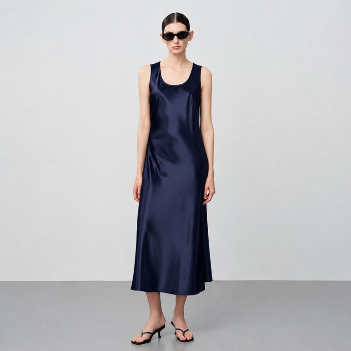 Scoop-Neck 100% Mulberry Silk Sleeveless Slip Dress