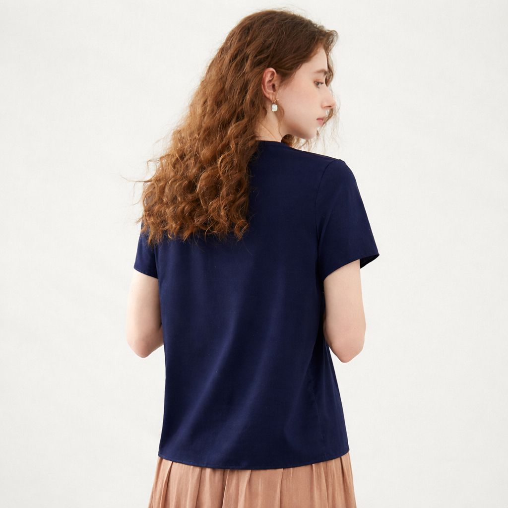 22 Momme Basic V-Neck Pure Mulberry Silk Short Sleeve T-Shirt