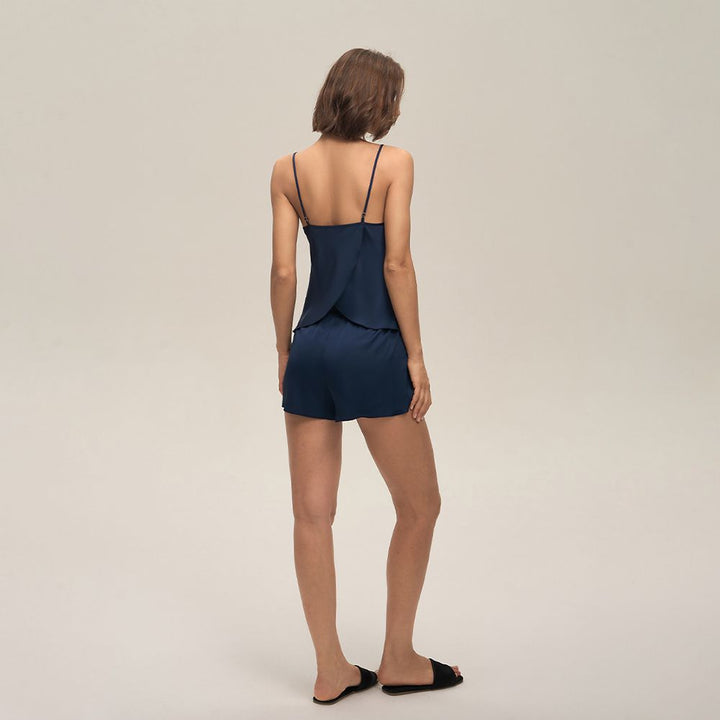 22 Momme Sexy Open-Back Silk Cowl Neck Camisole Set for Women