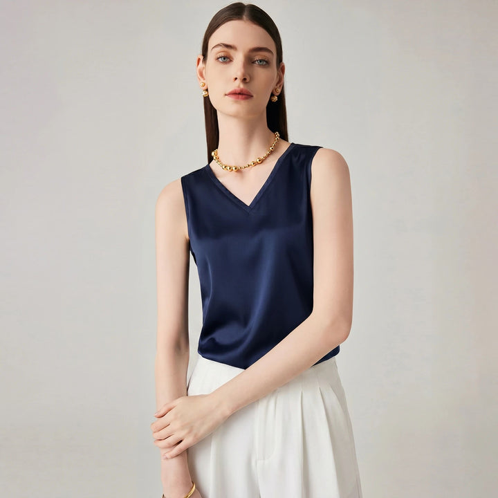 22 Momme V-Neck Sleeveless Silk Tank Top for Women