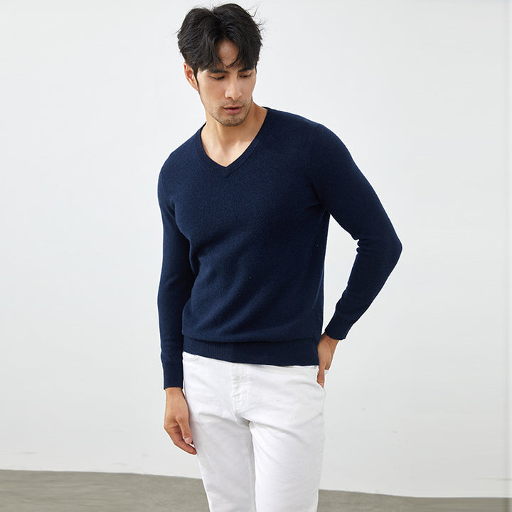 Men's Classic V-Neck 100% Cashmere Pullover Sweater