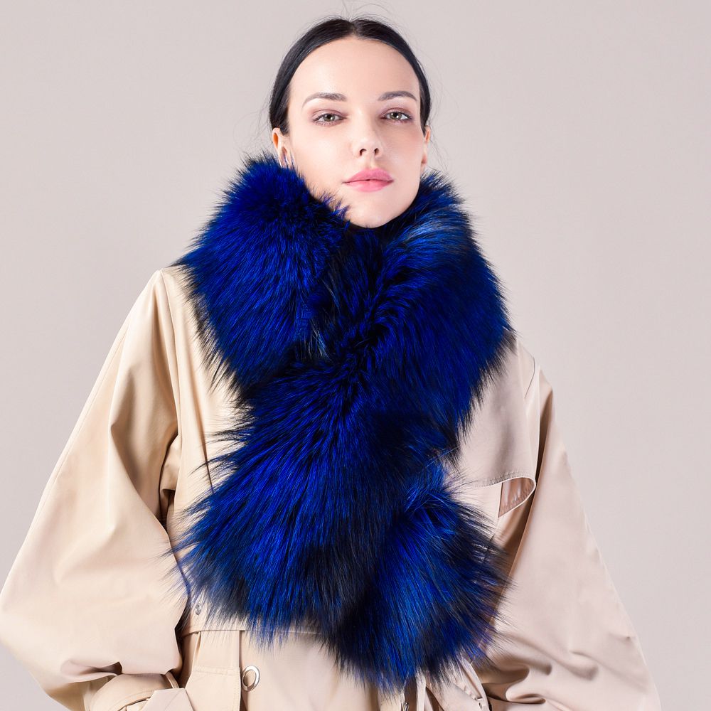 Women's Large Size Real Fox Fur Scarf Winter Luxury Warm Fur Collar