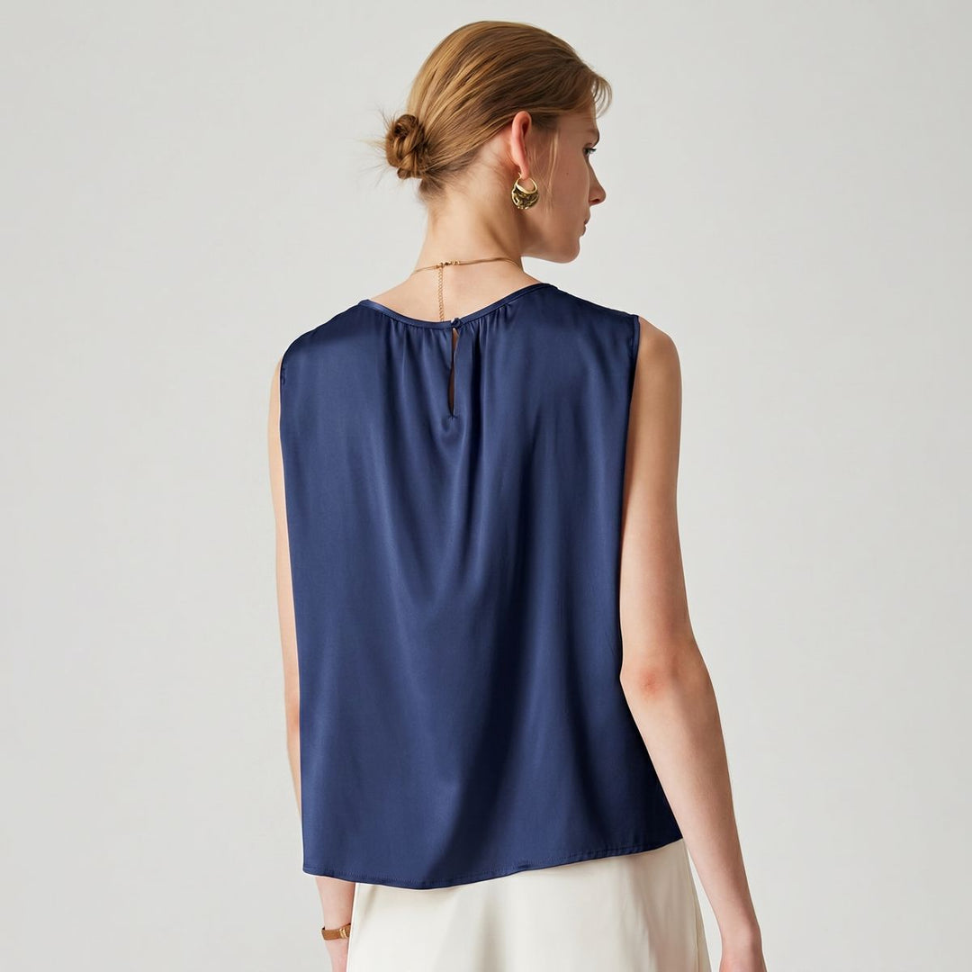 22 Momme Women's Round Neck Sleeveless Silk Shell Top