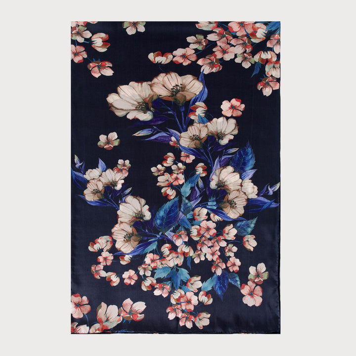 69" x 21" Womens Long Floral Printed Mulberry Silk Scarf Lightweight Luxury Wrap Neck Shawl