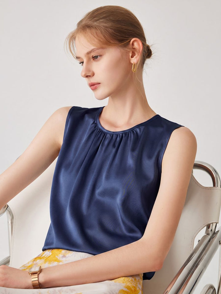 22 Momme Women's Round Neck Sleeveless Silk Shell Top