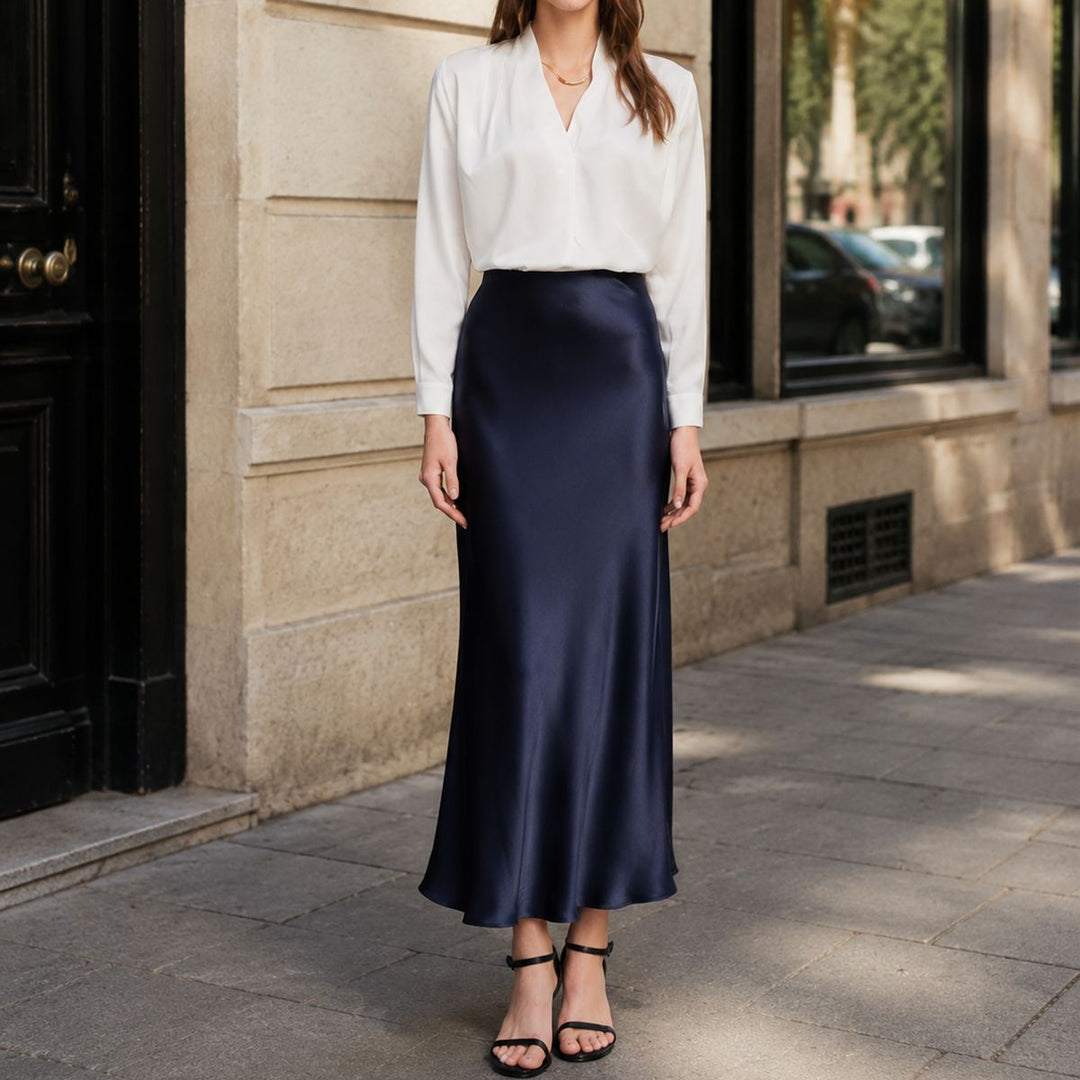 Women's 100% Mulberry Silk Maxi Slip Skirt Elegant High Waist Silk Bias Cut Long Skirt