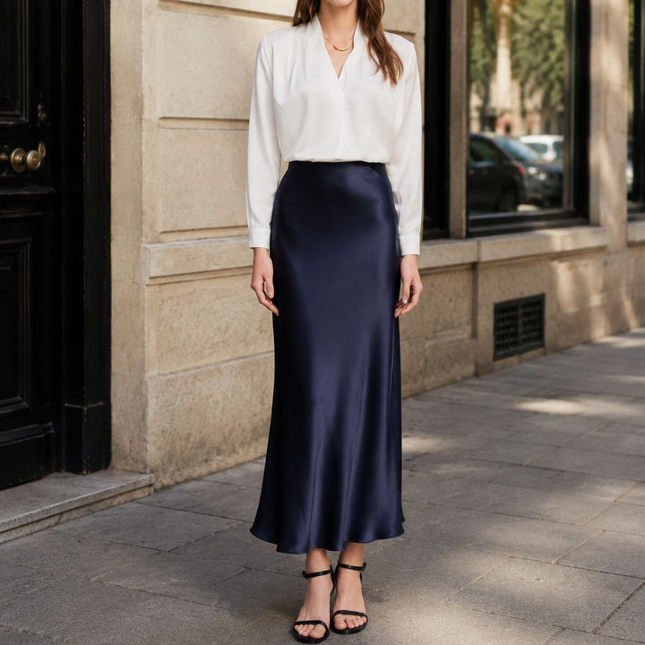 Women's 100% Mulberry Silk Maxi Slip Skirt Elegant High Waist Silk Bias Cut Long Skirt