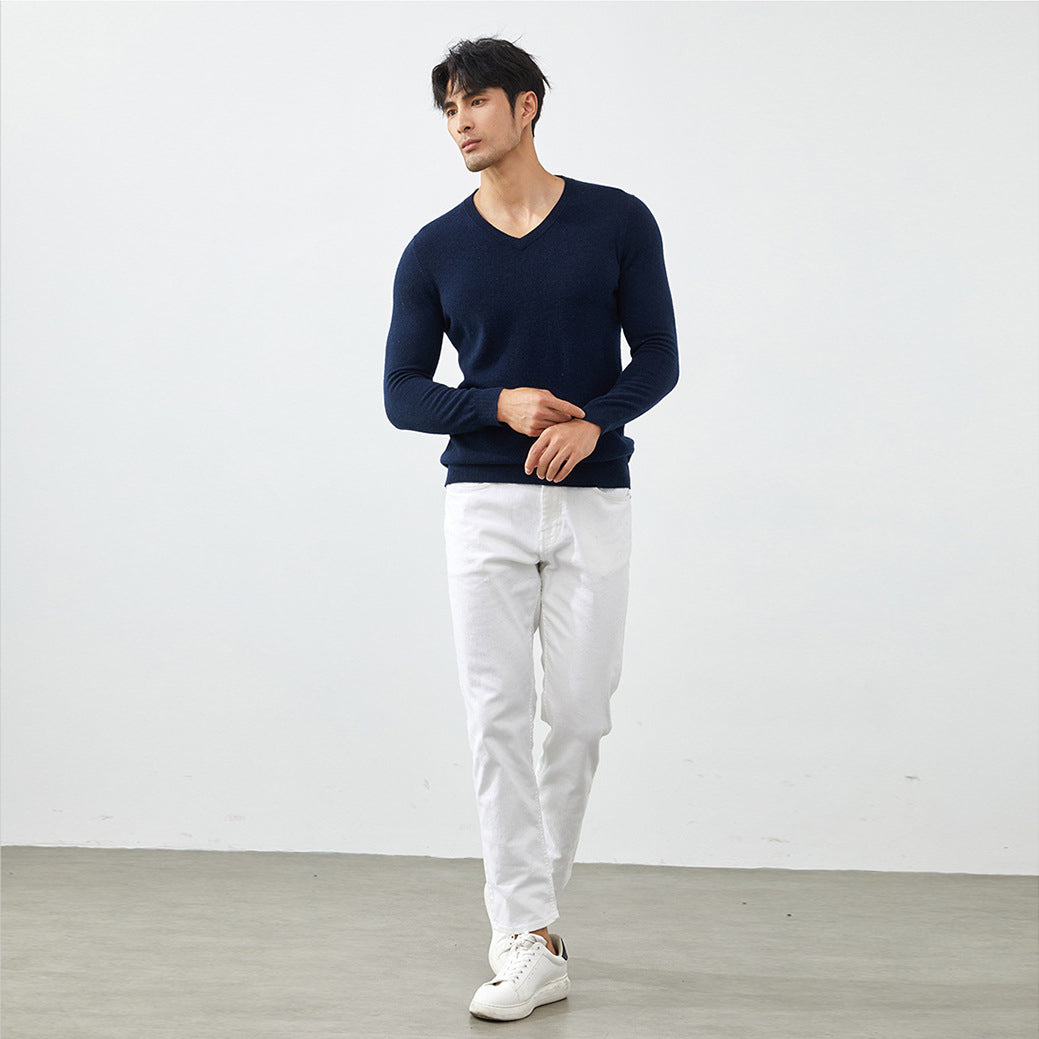 Men's Classic V-Neck 100% Cashmere Pullover Sweater