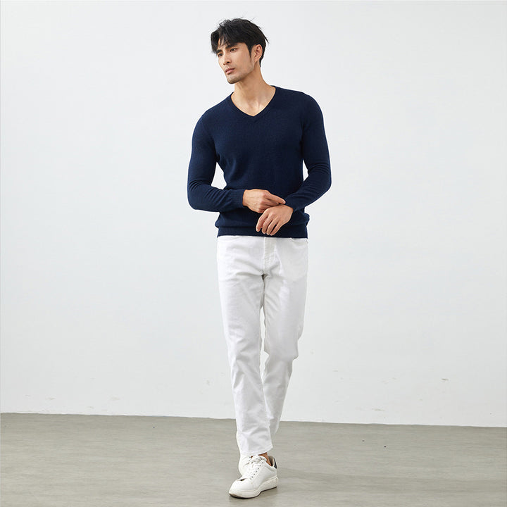 Men's Classic V-Neck 100% Cashmere Pullover Sweater